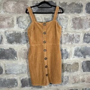 No Boundaries Dress Junior's Large Tan Corduroy Mini Preppy Y2K‎ Retro Jumper